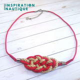 Collier marin avec noeud de carrick en cordage de bateau vintage, paracorde et acier inoxydable, Naturel et rouge