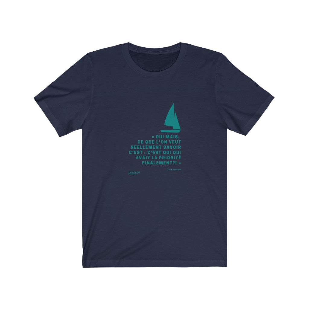 Unisex t-shirt: Who had priority in the end? (sailing boat) - Teal visual