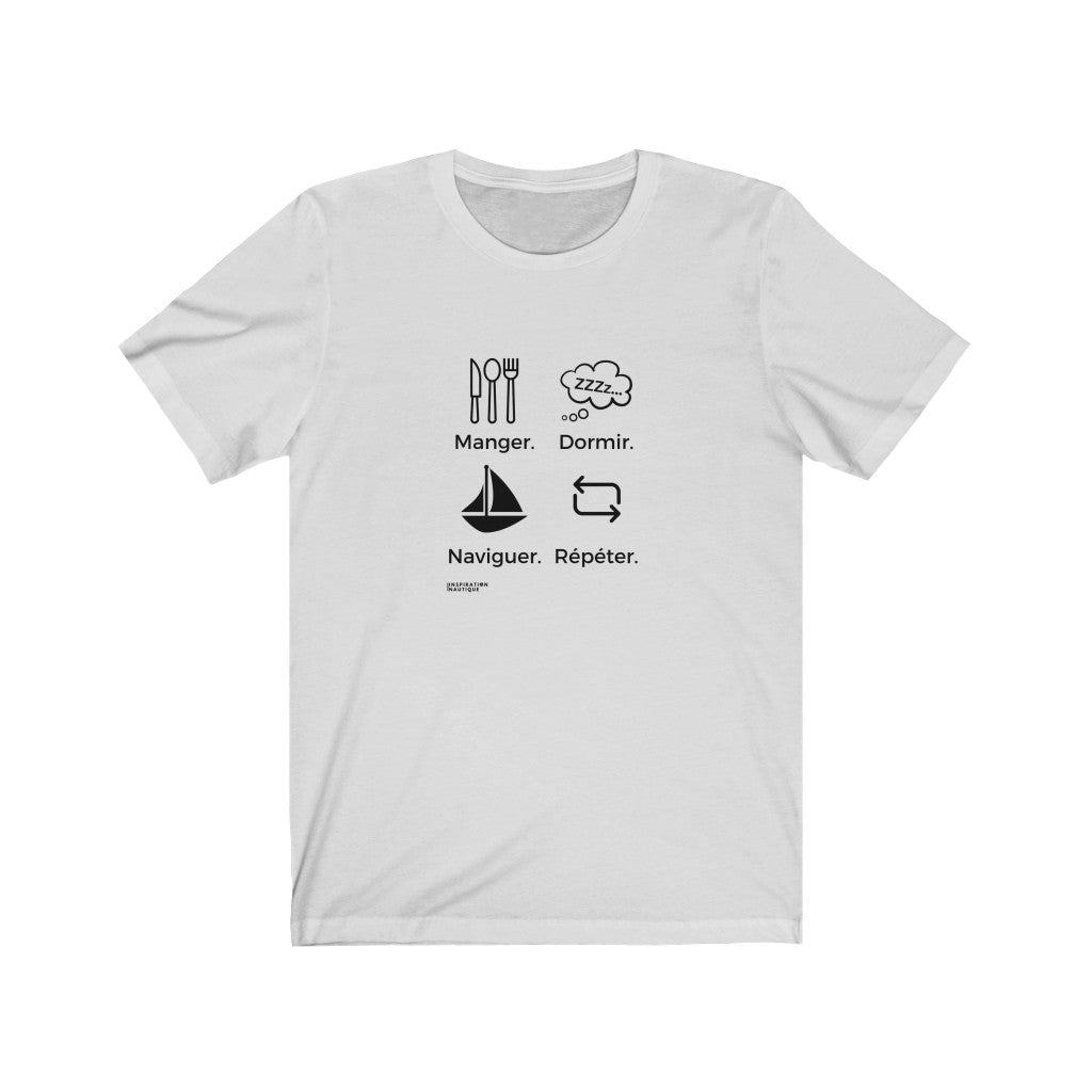 Unisex T-shirt: Eat, sleep, sail, repeat (sailing boat) - Black visual