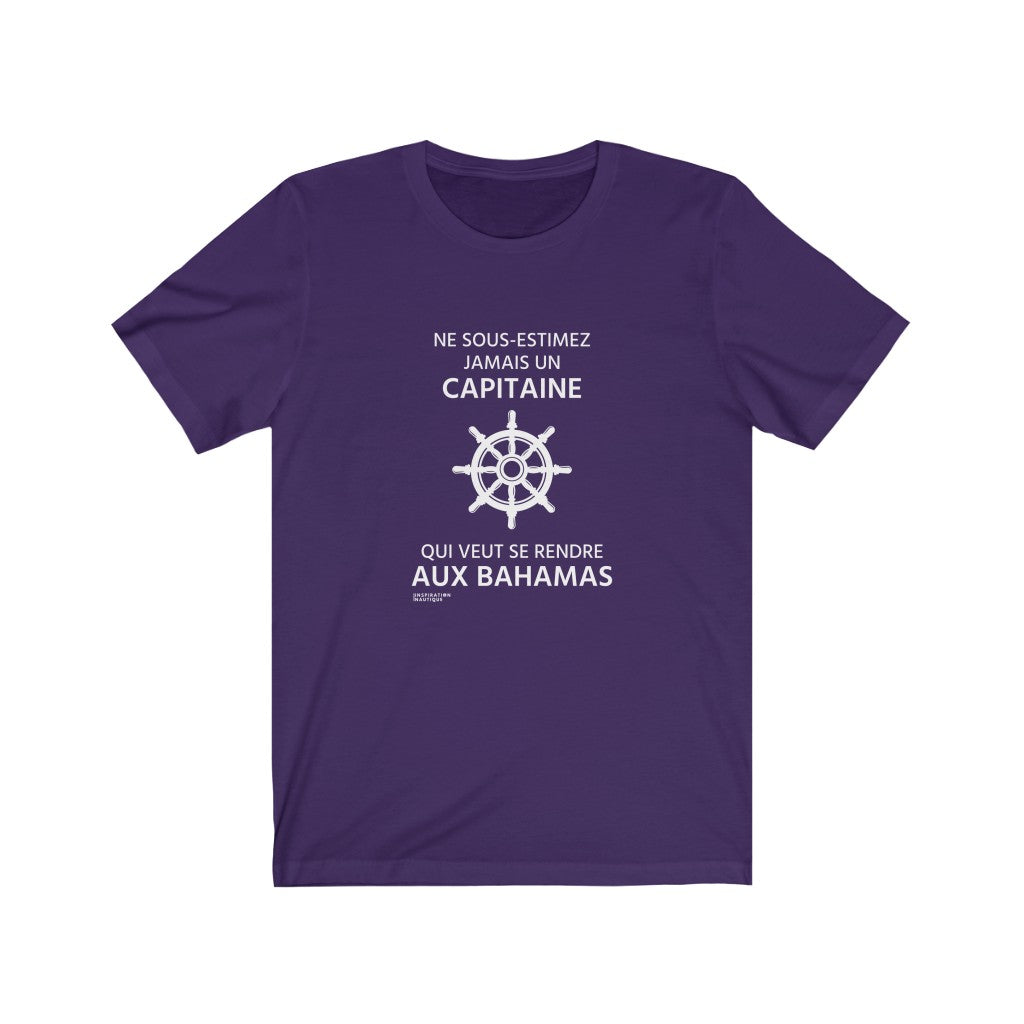 Unisex T-shirt: Never underestimate a captain who wants to go to the Bahamas - White visual (wheel)