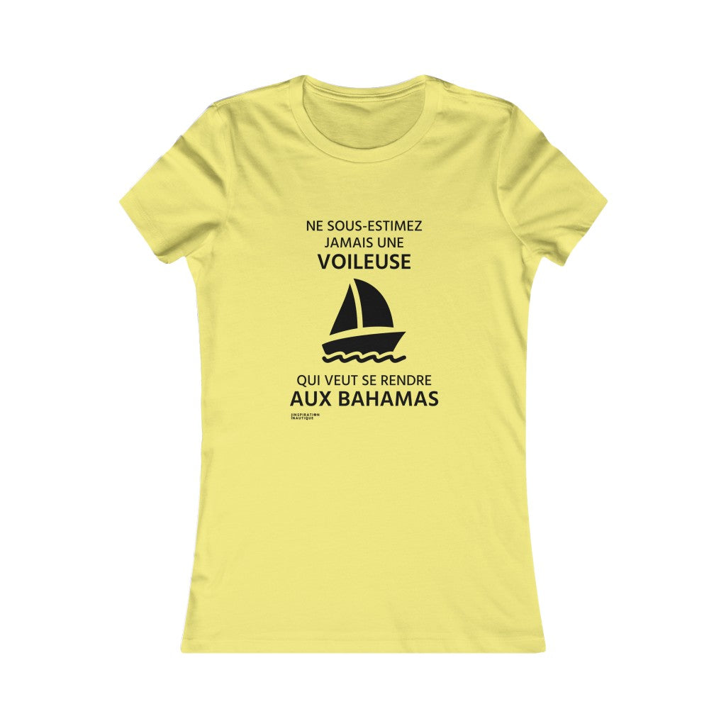 T-shirt femme : Ne sous-estimez jamais une voileuse qui veut se rendre aux Bahamas - Visuel noir
