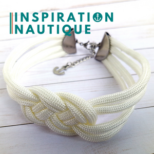 Bracelet marin avec noeud de carrick double unisexe, en paracorde 550 et acier inoxydable, Blanc