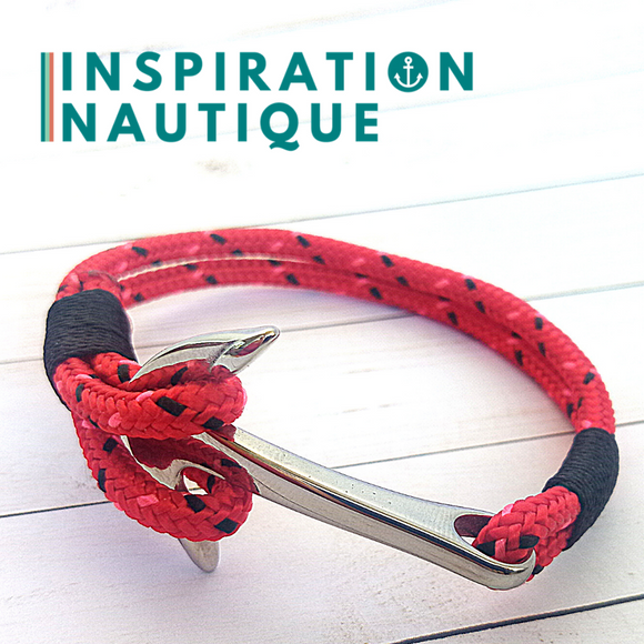 Bracelet marin avec ancre pour homme ou femme en cordage de bateau et acier inoxydable fait au Québec