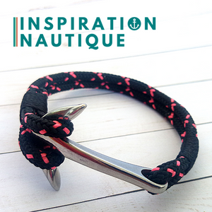 Bracelet marin avec ancre pour homme ou femme en cordage de bateau et acier inoxydable fait au Québec