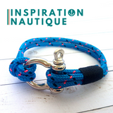 Bracelet nautique avec manille, Bleu avec traceurs noir et rose