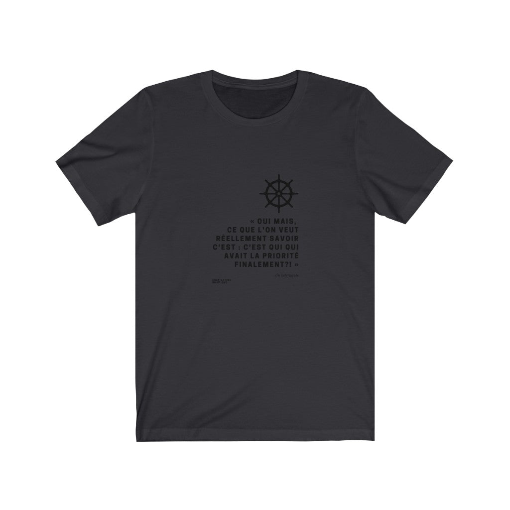 T-shirt unisexe : C'est qui qui avait la priorité finalement? (roue) - Visuel noir
