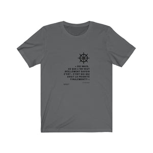 T-shirt unisexe : C'est qui qui avait la priorité finalement? (roue) - Visuel noir