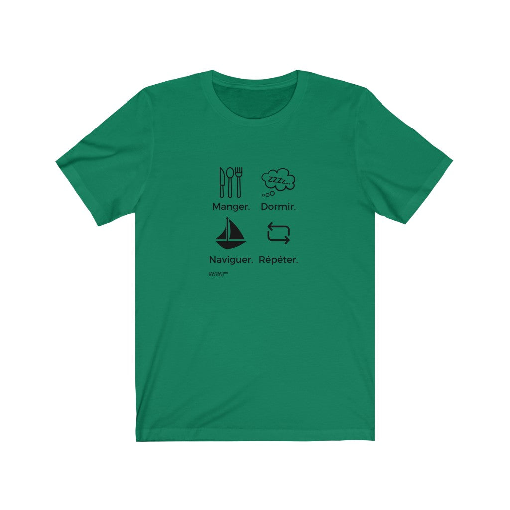 T-shirt unisexe : Manger, dormir, naviguer, répéter (voilier) - Visuel noir