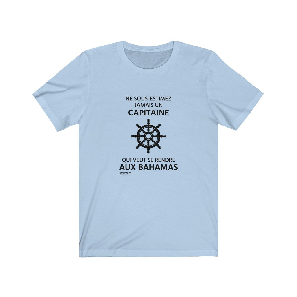 Unisex T-shirt: Never underestimate a captain who wants to go to the Bahamas - Black visual (wheel)