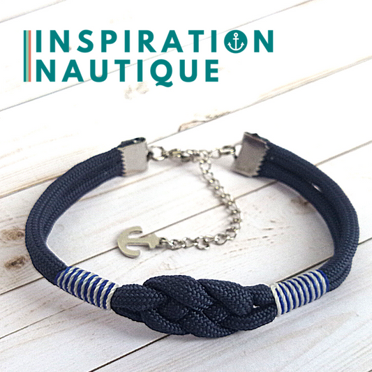 Bracelet marin avec noeud de carrick, unisexe, en paracorde 550 et acier inoxydable, Marine