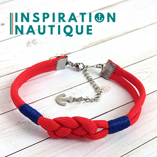 Bracelet marin avec noeud de carrick, unisexe, en paracorde 550 et acier inoxydable, Rouge