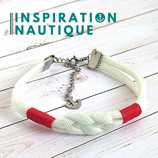 Bracelet marin avec noeud de carrick, unisexe, en paracorde 550 et acier inoxydable, Blanc