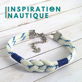 Bracelet marin avec noeud de carrick, unisexe, en paracorde 550 et acier inoxydable, Blanc avec traceur bleu
