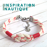 Bracelet marin avec noeud de carrick, unisexe, en paracorde 550 et acier inoxydable, Blanc avec traceur rouge