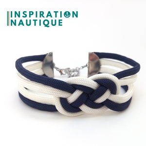 Bracelet marin avec noeud de carrick double unisexe, en paracorde 550 et acier inoxydable, Marine et blanc