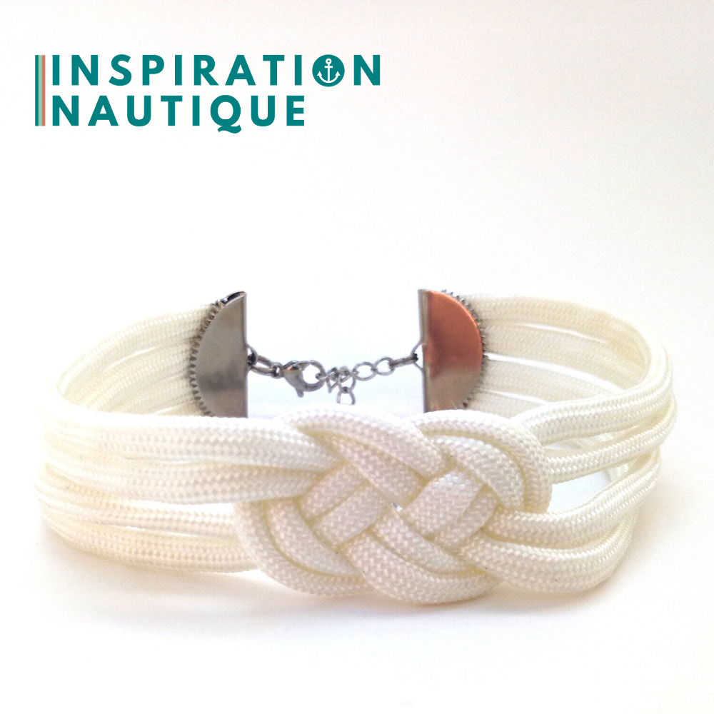 Bracelet marin avec noeud de carrick double, en paracorde 550 et acier inoxydable, Blanc, Small