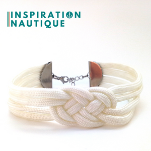 Prêt-à-partir | Bracelet marin avec noeud de carrick double unisexe, en paracorde 550 et acier inoxydable, Blanc, Medium
