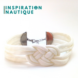 Prêt-à-partir | Bracelet marin avec noeud de carrick double unisexe, en paracorde 550 et acier inoxydable, Blanc, Medium