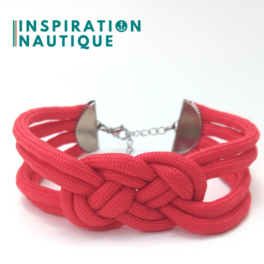 Bracelet marin avec noeud de carrick double, en paracorde 550 et acier inoxydable, Rouge, Medium