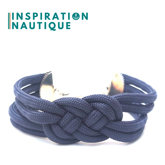 Prêt-à-partir | Bracelet marin avec noeud de carrick double unisexe, en paracorde 550 et acier inoxydable, Marine, Small