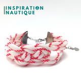 Bracelet marin avec noeud de carrick double unisexe, en paracorde 550 et acier inoxydable, Blanc avec traceur rouge