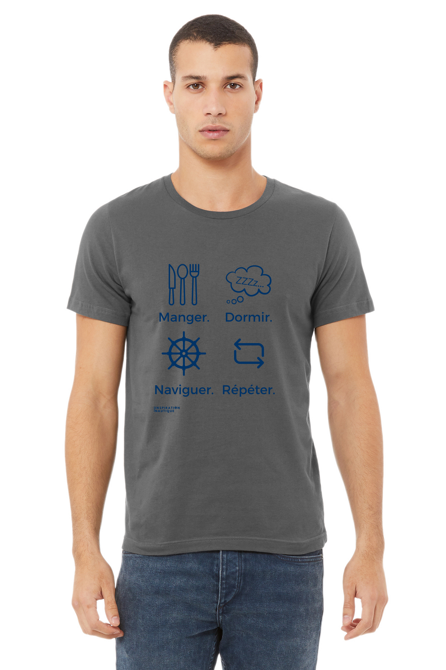 Unisex T-shirt: Eat, sleep, sail, repeat (wheel) - Navy visual