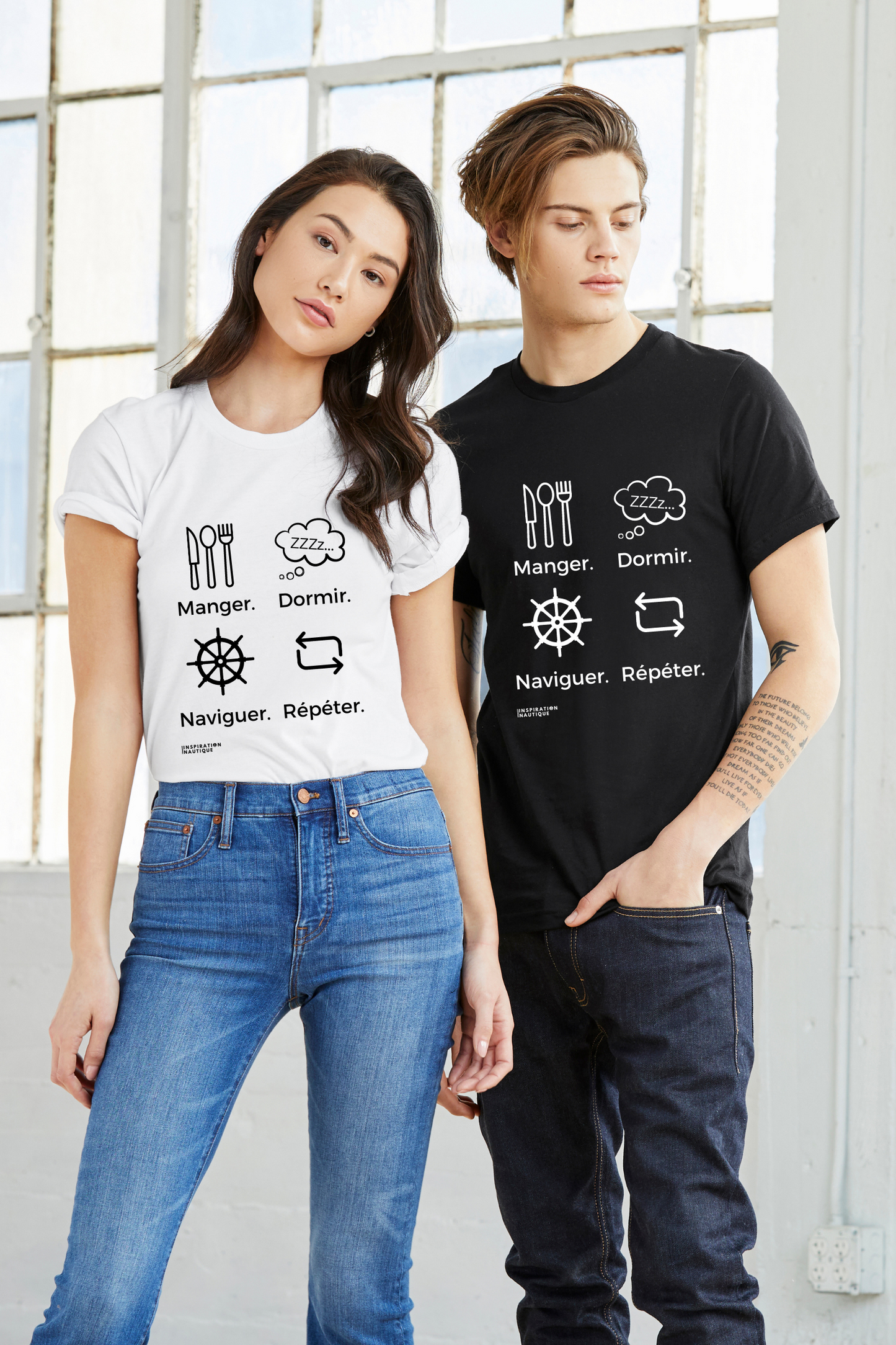 Unisex T-shirt: Eat, sleep, navigate, repeat (wheel) - Black visual
