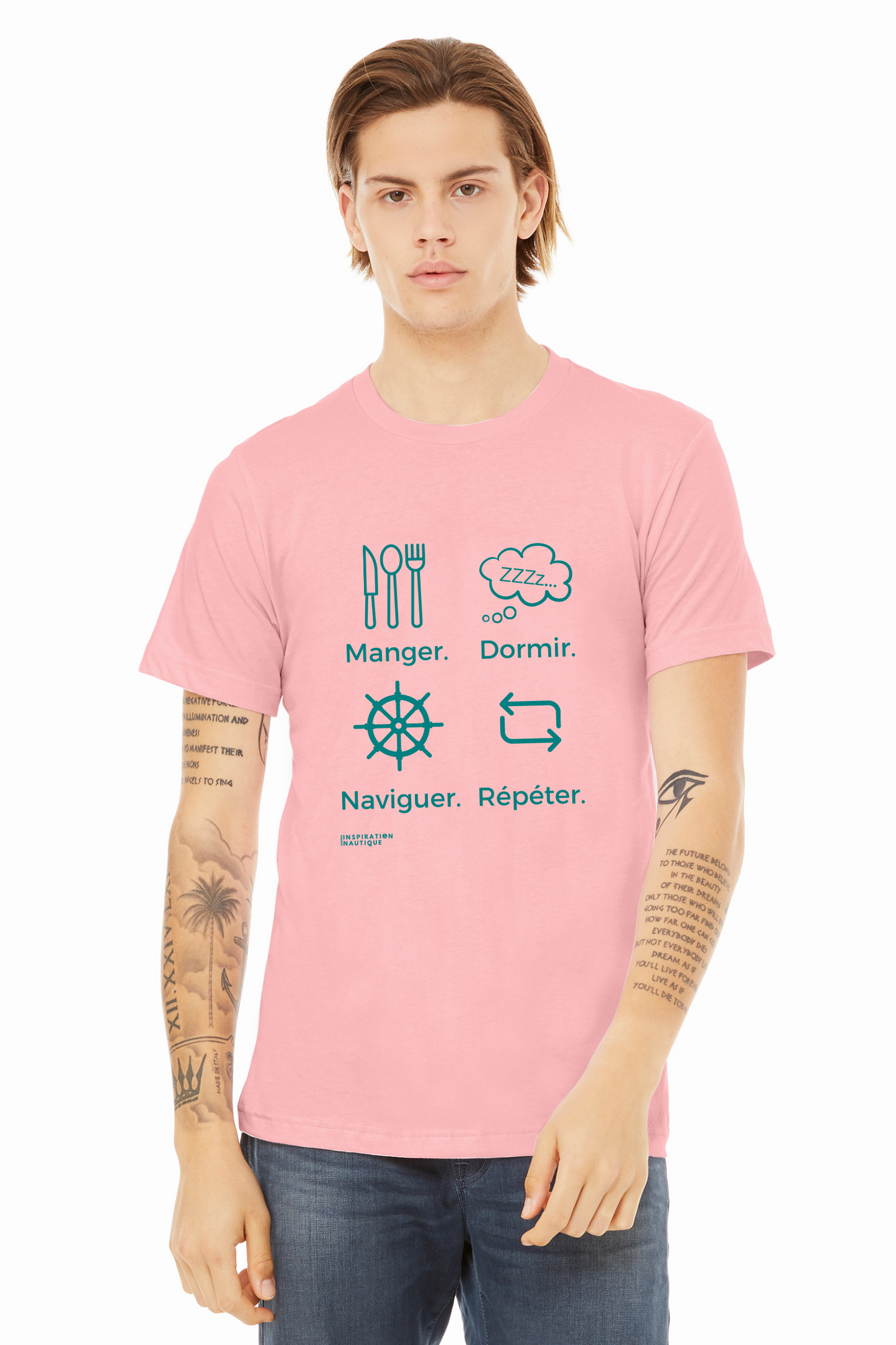 Unisex T-shirt: Eat, Sleep, Sail, Repeat (Wheel) - Teal Visual