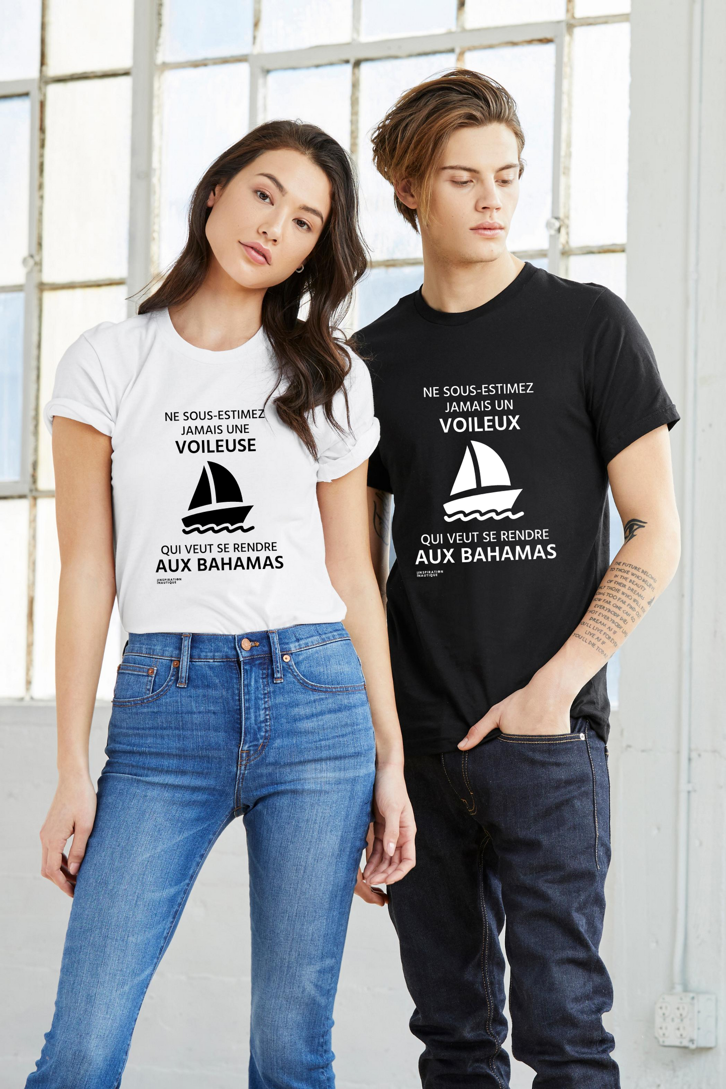 T-shirt unisexe : Ne sous-estimez jamais une voileuse qui veut se rendre aux Bahamas - Visuel noir