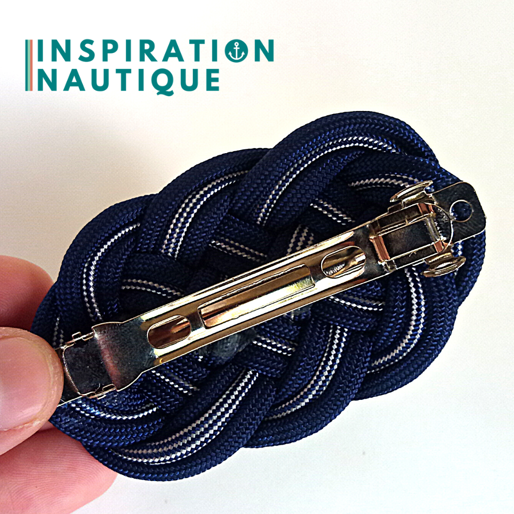 Ocean plait mat marine-style hair clip made of 550 Paracord, Navy Blue, and Navy Blue and White Stripes