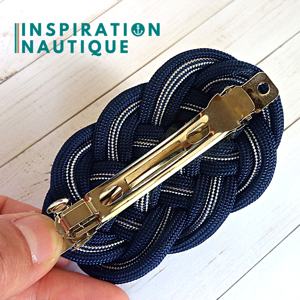 Ocean plait mat marine-style hair clip made of 550 Paracord, Navy Blue, and Navy Blue and White Stripes