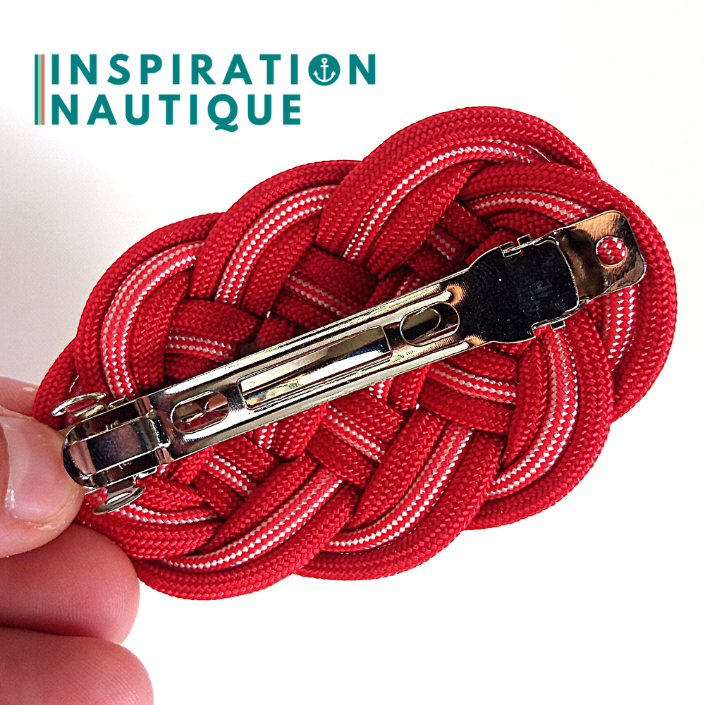 Barrette au style marin composée d'une baderne en paracorde, Rouge, et rouge et blanc ligné