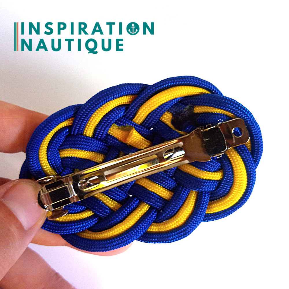 Barrette au style marin composée d'une baderne en paracorde, Bleue et jaune