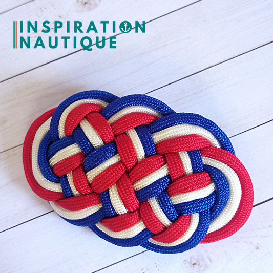 Barrette au style marin composée d'une baderne en paracorde, Bleue, blanche, rouge