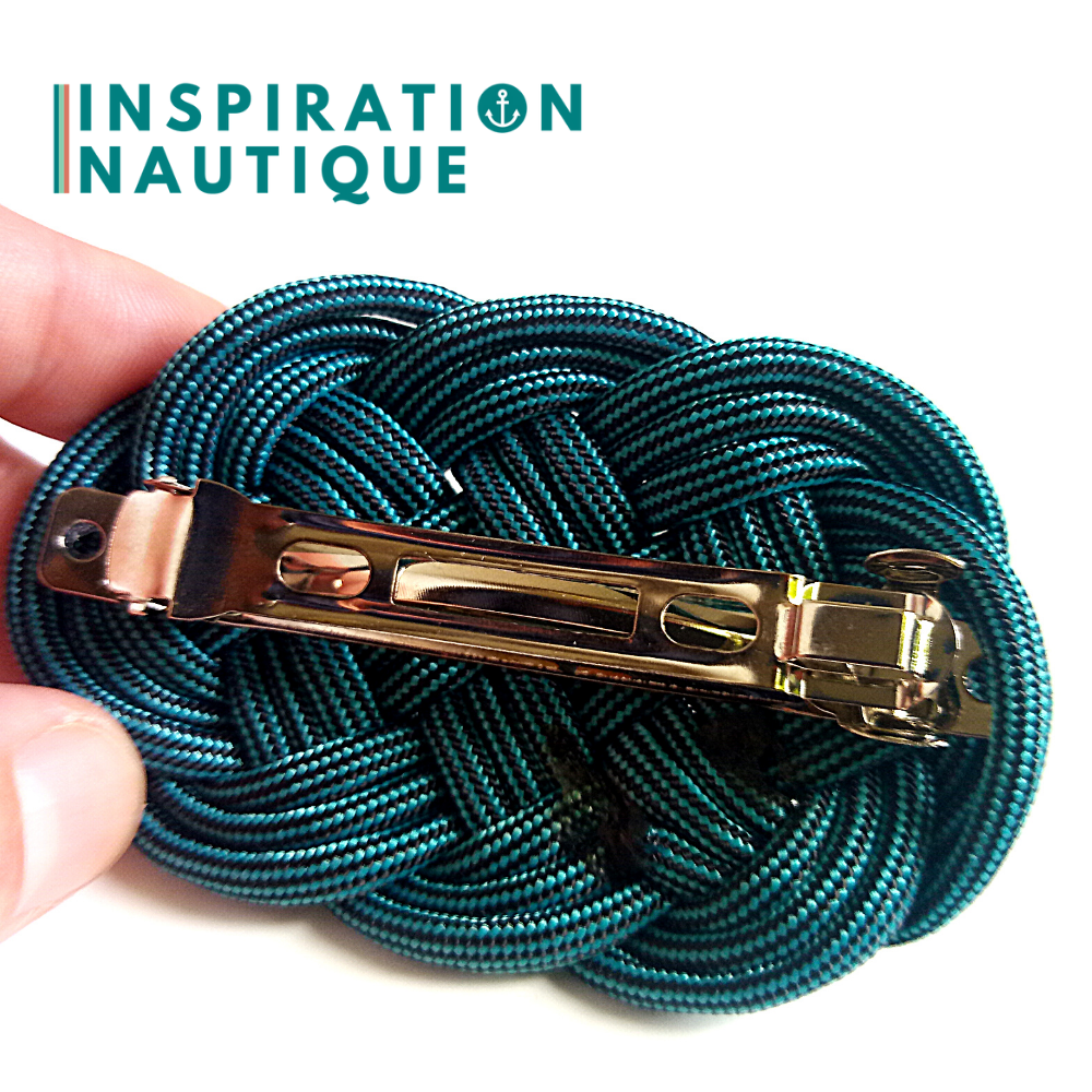 Barrette au style marin composée d'une baderne en paracorde 550, Turquoise et noir, ligné