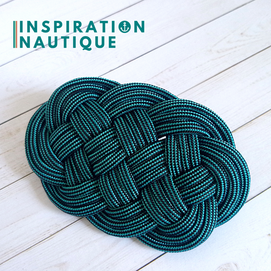 Barrette au style marin composée d'une baderne en paracorde 550, Turquoise et noir, ligné