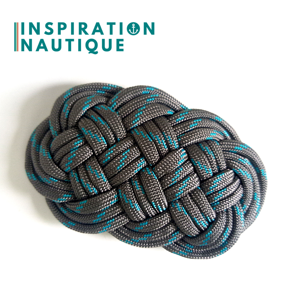 Barrette au style marin composée d'une baderne en paracorde 550, Gris avec traceur turquoise