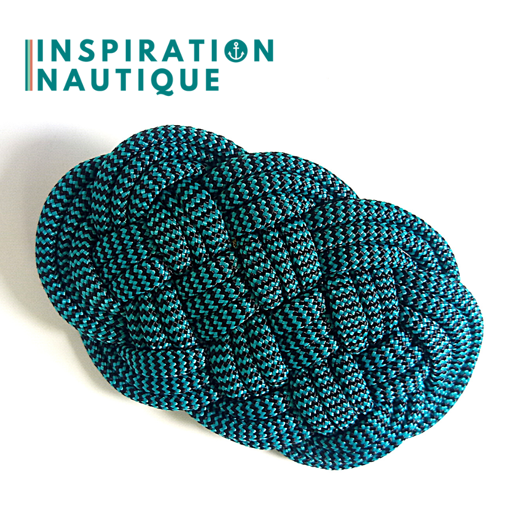 Barrette au style marin composée d'une baderne en paracorde 550, Turquoise et noir, zigzags