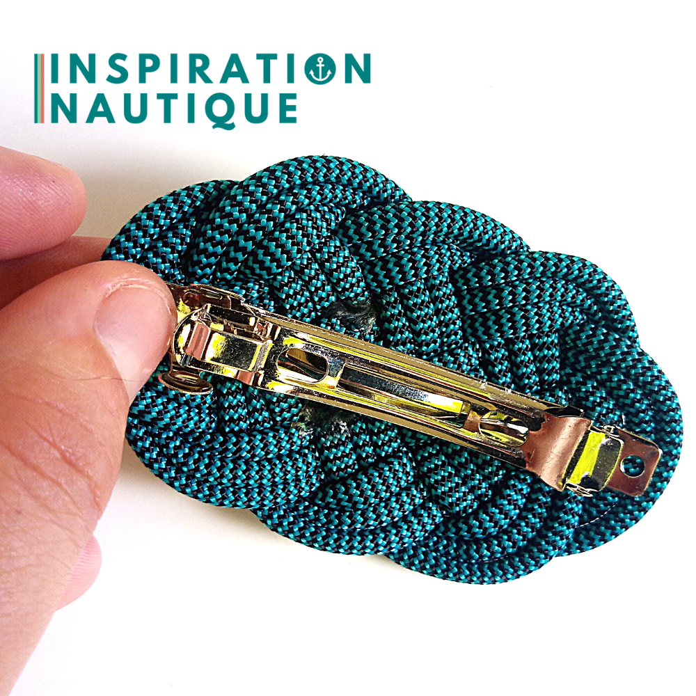 Barrette au style marin composée d'une baderne en paracorde 550, Turquoise et noir, zigzags