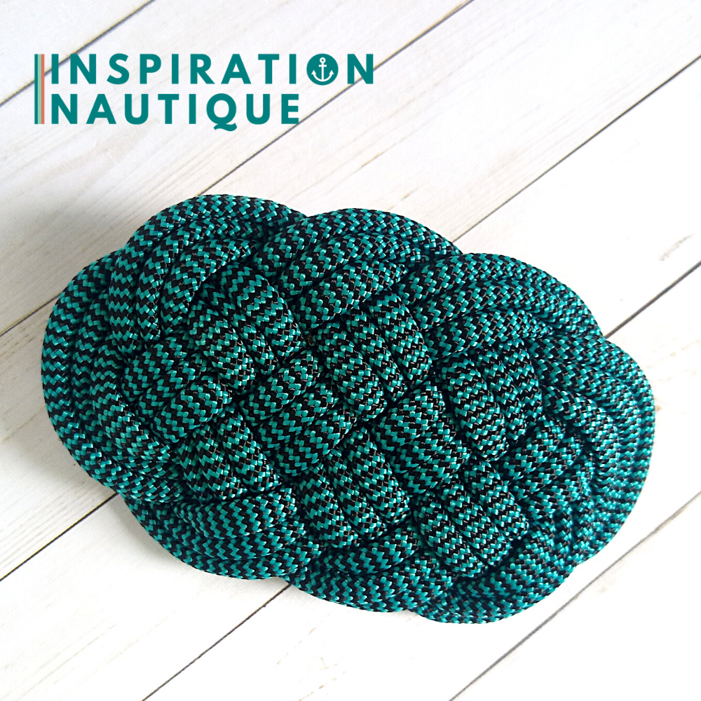 Barrette au style marin composée d'une baderne en paracorde 550, Turquoise et noir, zigzags