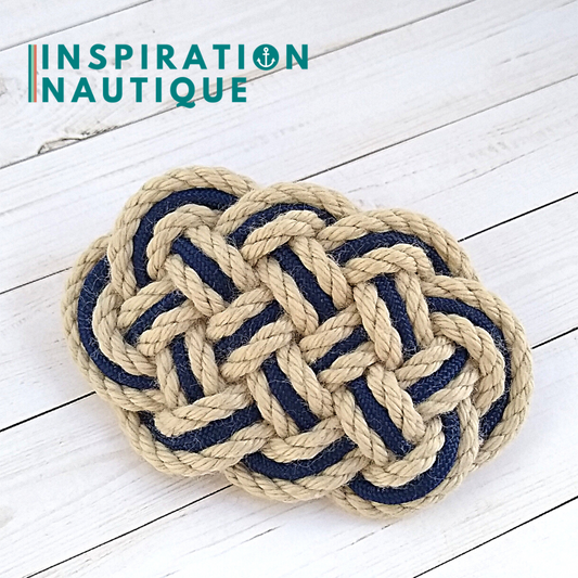 Barrette au style marin composée d'une baderne en cordage de bateau vintage et paracorde 550, Naturel et marine