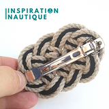Barrette au style marin composée d'une baderne en cordage de bateau vintage et paracorde 550, Naturel et noir