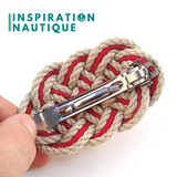Barrette au style marin composée d'une baderne en cordage de bateau vintage et paracorde 550, Naturel et rouge
