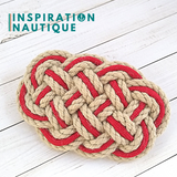 Barrette au style marin composée d'une baderne en cordage de bateau vintage et paracorde 550, Naturel et rouge