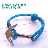 Bracelet marin avec ancre pour homme ou femme en cordage de bateau et acier inoxydable fait au Québec
