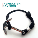 Prêt-à-partir | Bracelet marin avec ancre pour homme ou femme en paracorde 550 et acier inoxydable, ajustable, Noir, Surliure noire, Small