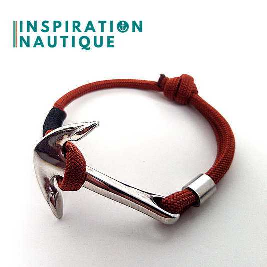 Bracelet marin avec ancre en paracorde 550 et acier inoxydable, ajustable, Rouille, Surliure noire, Medium