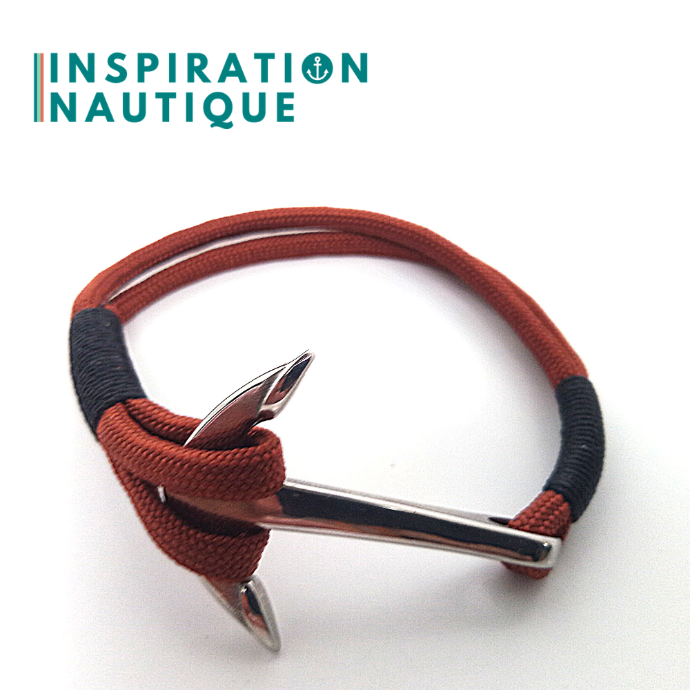 Bracelet marin avec ancre en paracorde 550 et acier inoxydable, Rouille, Surliure noire, Medium