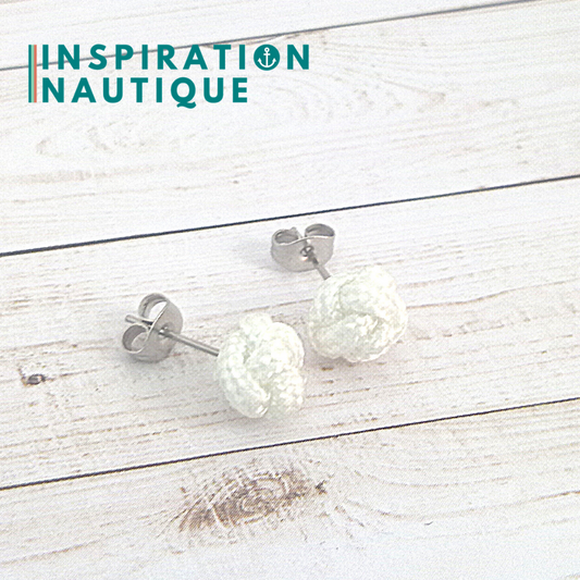 Boucles d'oreilles nautiques, boutons en noeud de sifflet de bosco, Blanches