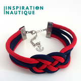 Bracelet marin avec noeud de carrick double unisexe, en paracorde 550 et acier inoxydable, Marine et rouge